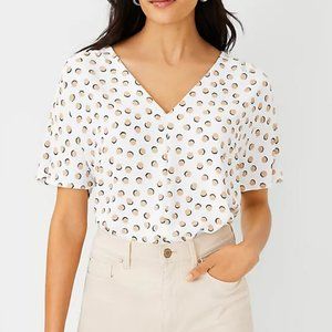 Ann Taylor Dot Mixed Media V-Neck Top